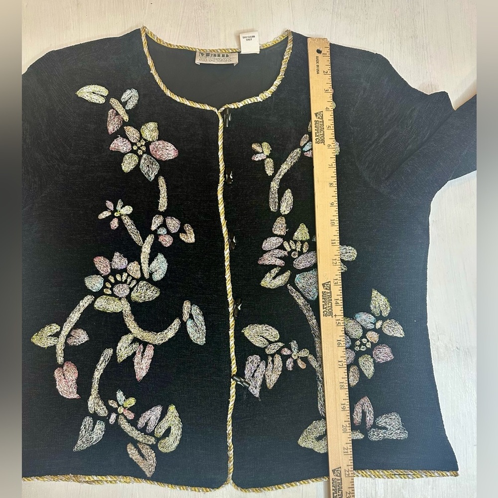 90s Cottage Core Embroidered Floral Cardigan Women’s Size 14 Black - Picture 5 of 8